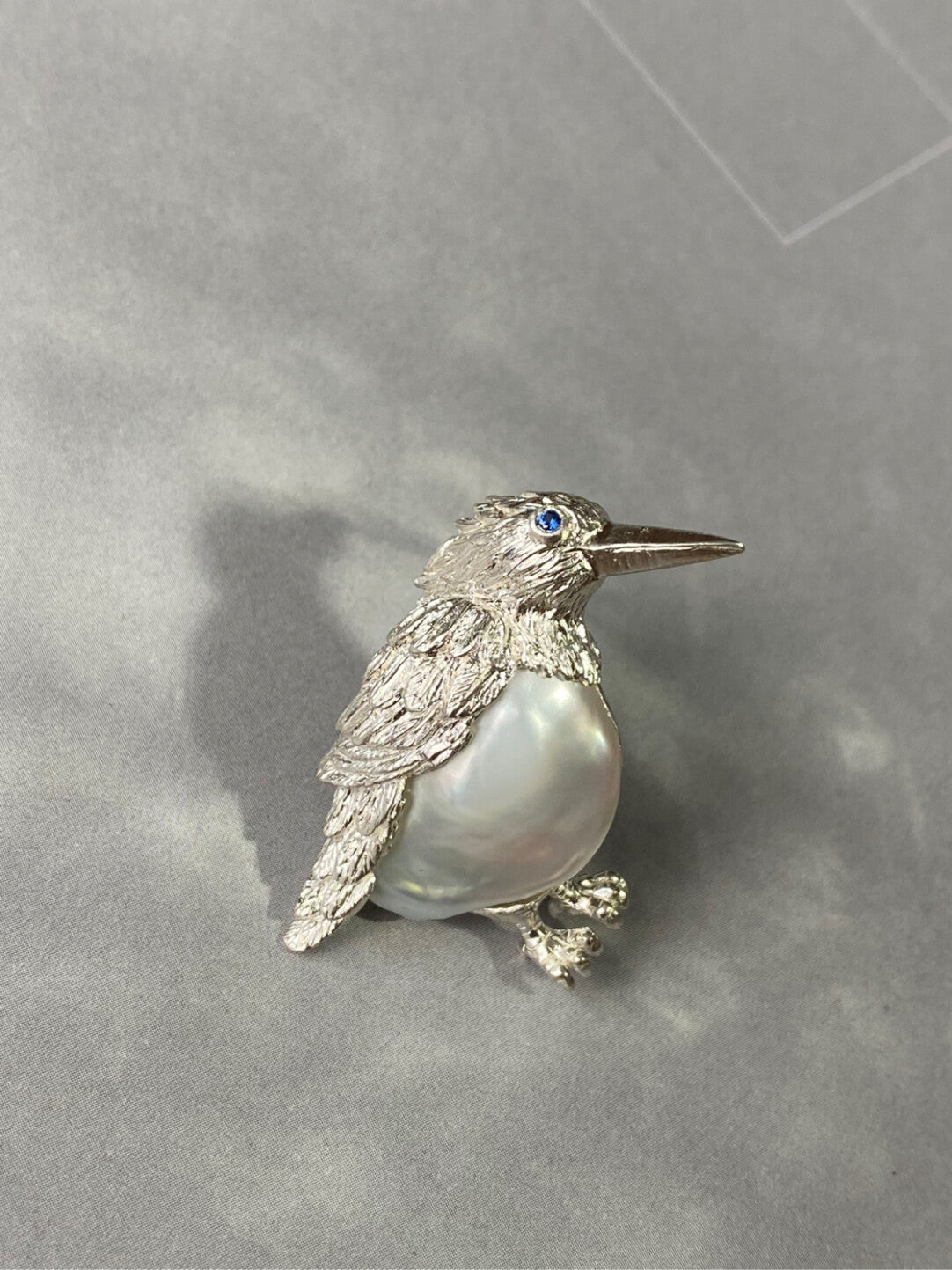 Sterling Silver White Freshwater Baroque Pearl Bird Brooch, Pendant（one of a kind piece in the world）