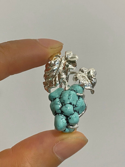 Sterling Silver Natural Turquoise Sri Lankan Sapphire Grape Brooch, Pendant（one of a kind piece in the world）