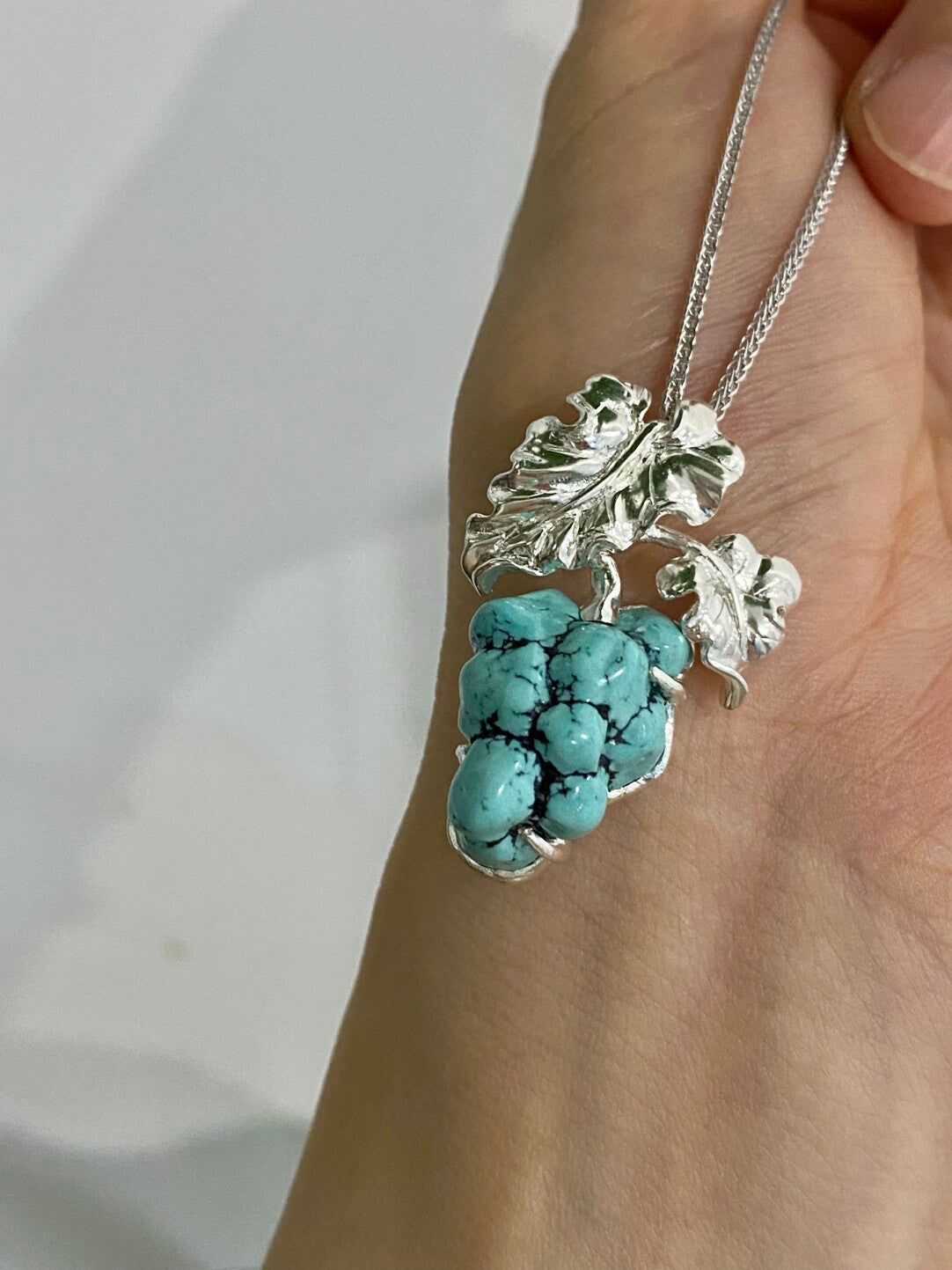 Sterling Silver Natural Turquoise Sri Lankan Sapphire Grape Brooch, Pendant（one of a kind piece in the world）