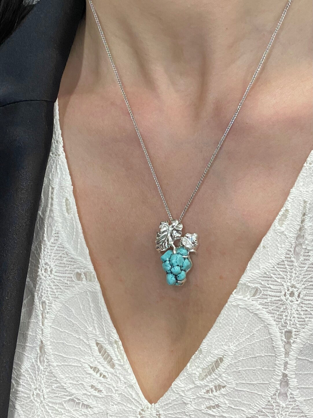 Sterling Silver Natural Turquoise Sri Lankan Sapphire Grape Brooch, Pendant（one of a kind piece in the world）