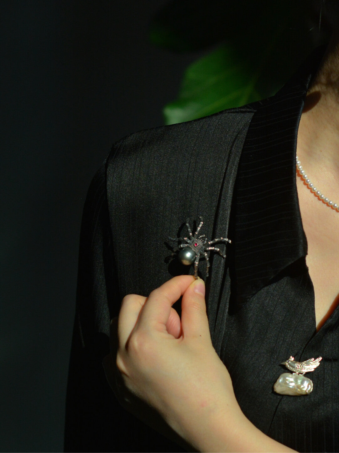 Sterling Silver Black Seawater Pearl Spider Brooch, Pendant（one of a kind piece in the world）