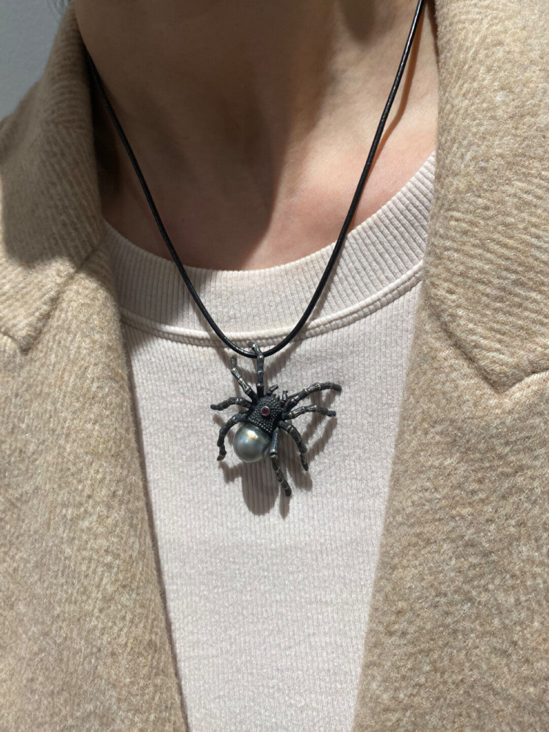 Sterling Silver Black Seawater Pearl Spider Brooch, Pendant（one of a kind piece in the world）