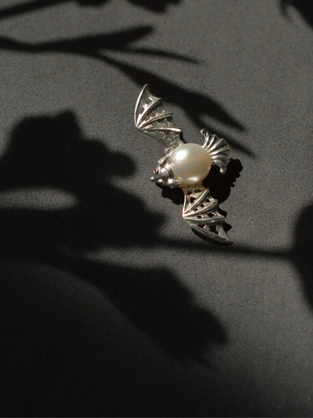 Sterling Silver White Freshwater Baroque Pearl Mozambique Ruby Bat Brooch, Pendant（one of a kind piece in the world）