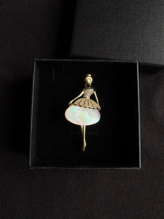 Freshwater mother of pearl ballet girl brooch pendant