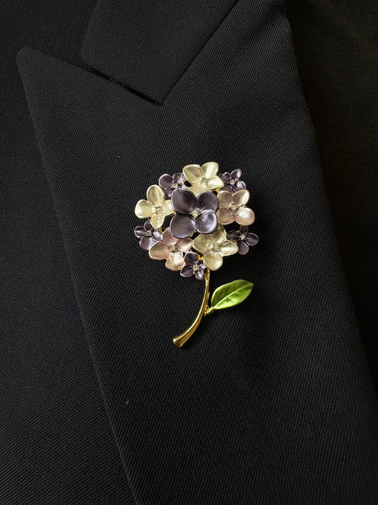 Enamel purple/blue hydrangea brooch pendant