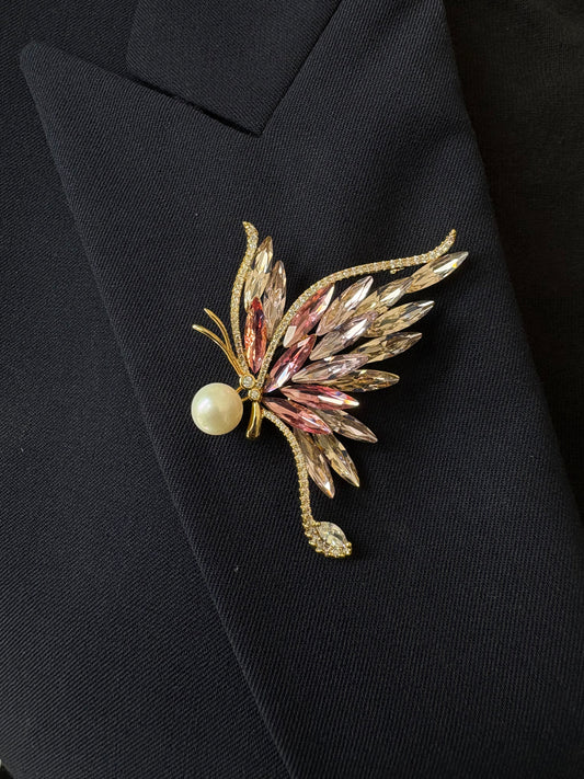 Freshwater pearl red/blue butterfly brooch pendant