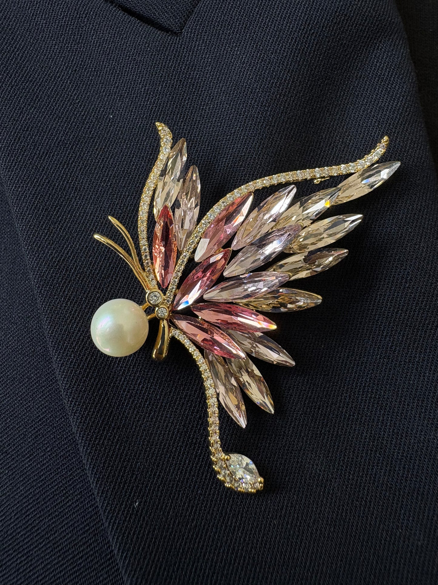 Freshwater pearl red/blue butterfly brooch pendant