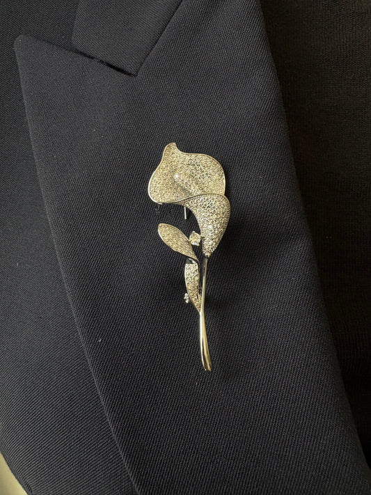 Diamond Gold/Silver Tulip Brooch Pendant