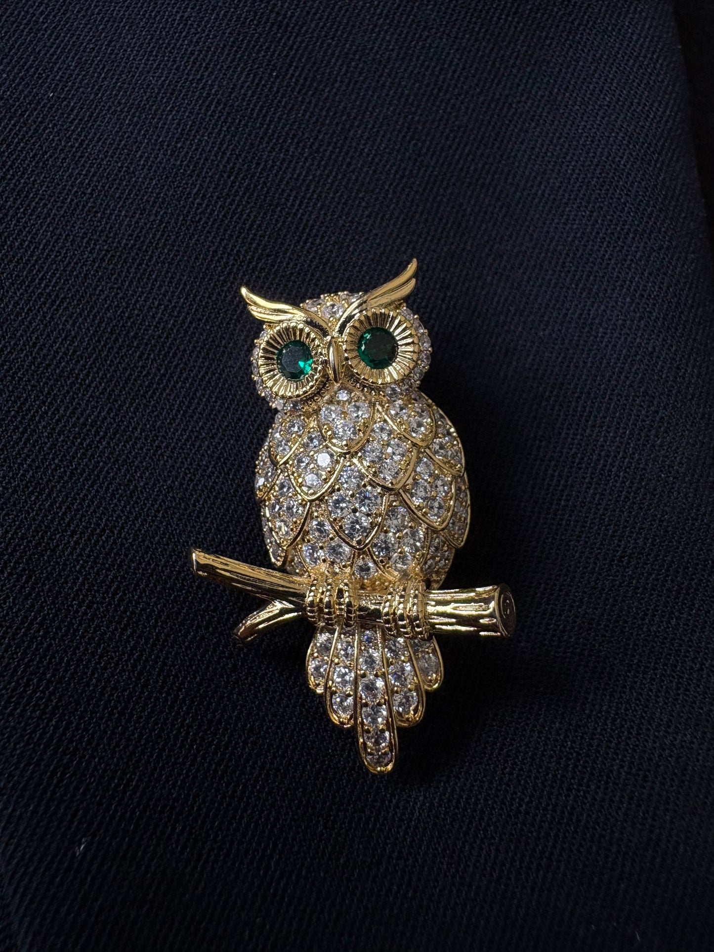 Gold Emerald Owl Brooch Pendant