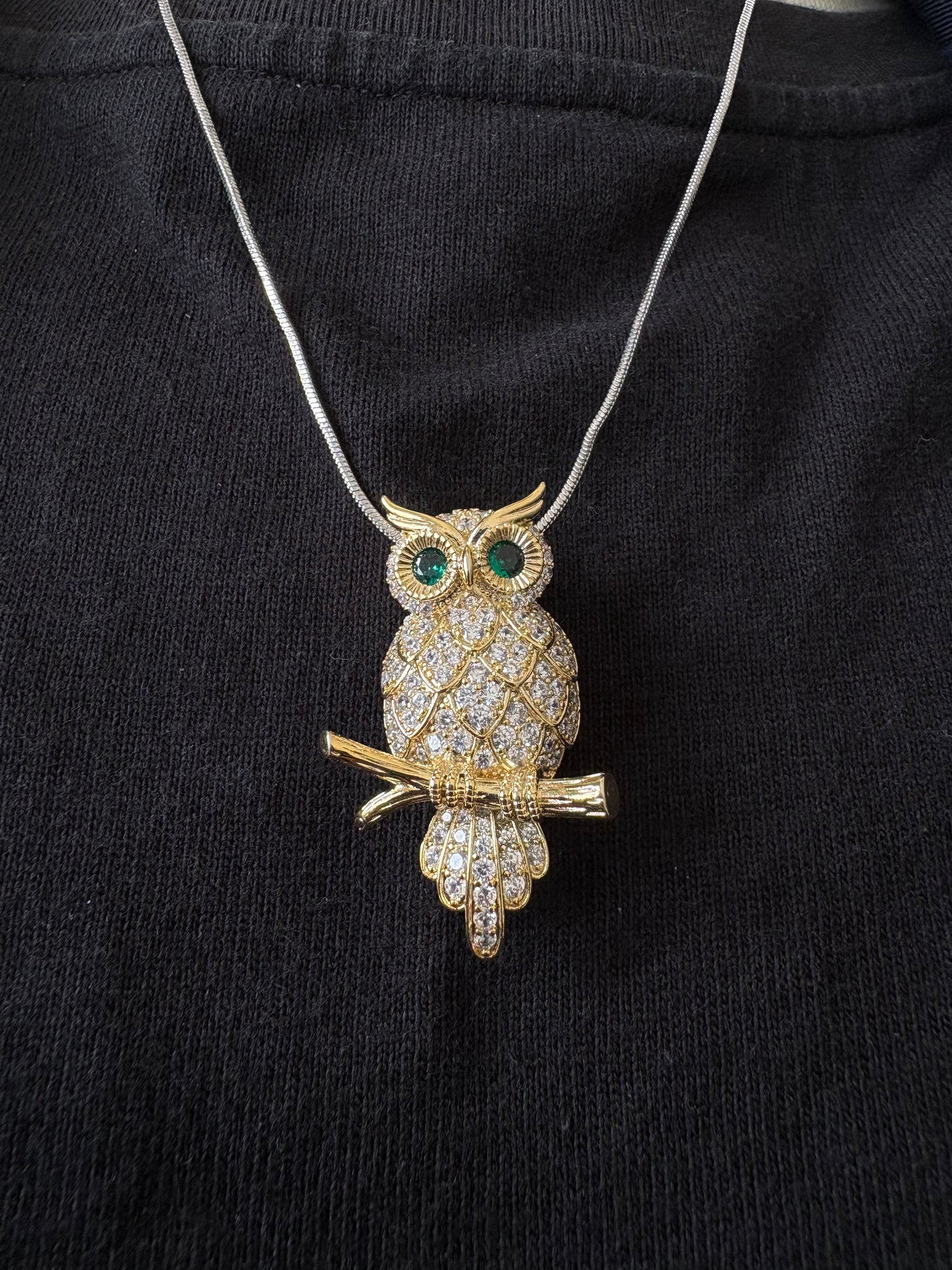 Gold Emerald Owl Brooch Pendant