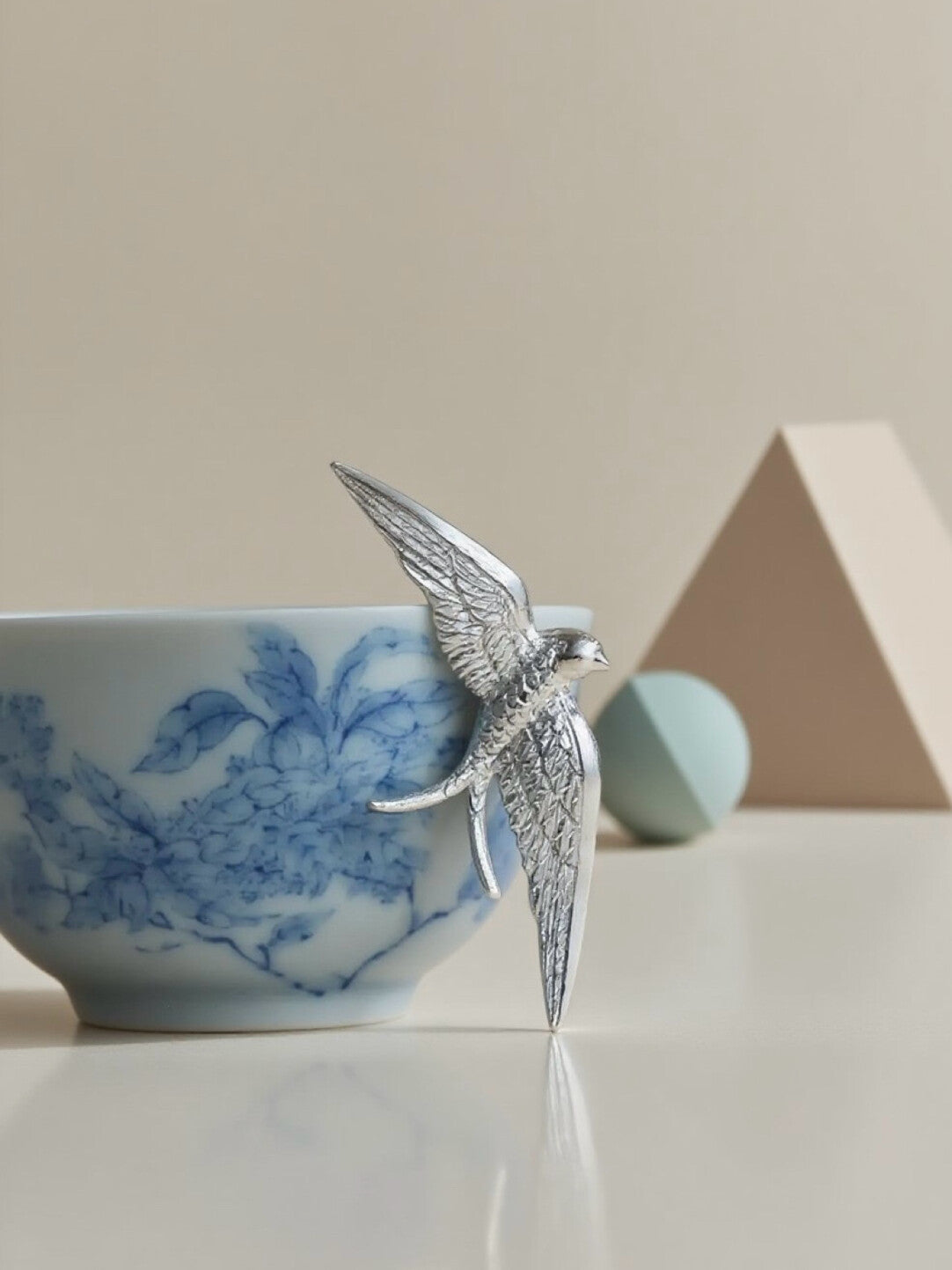 Hand-Carved Sterling Silver Swallow Bird Brooch, Pendant