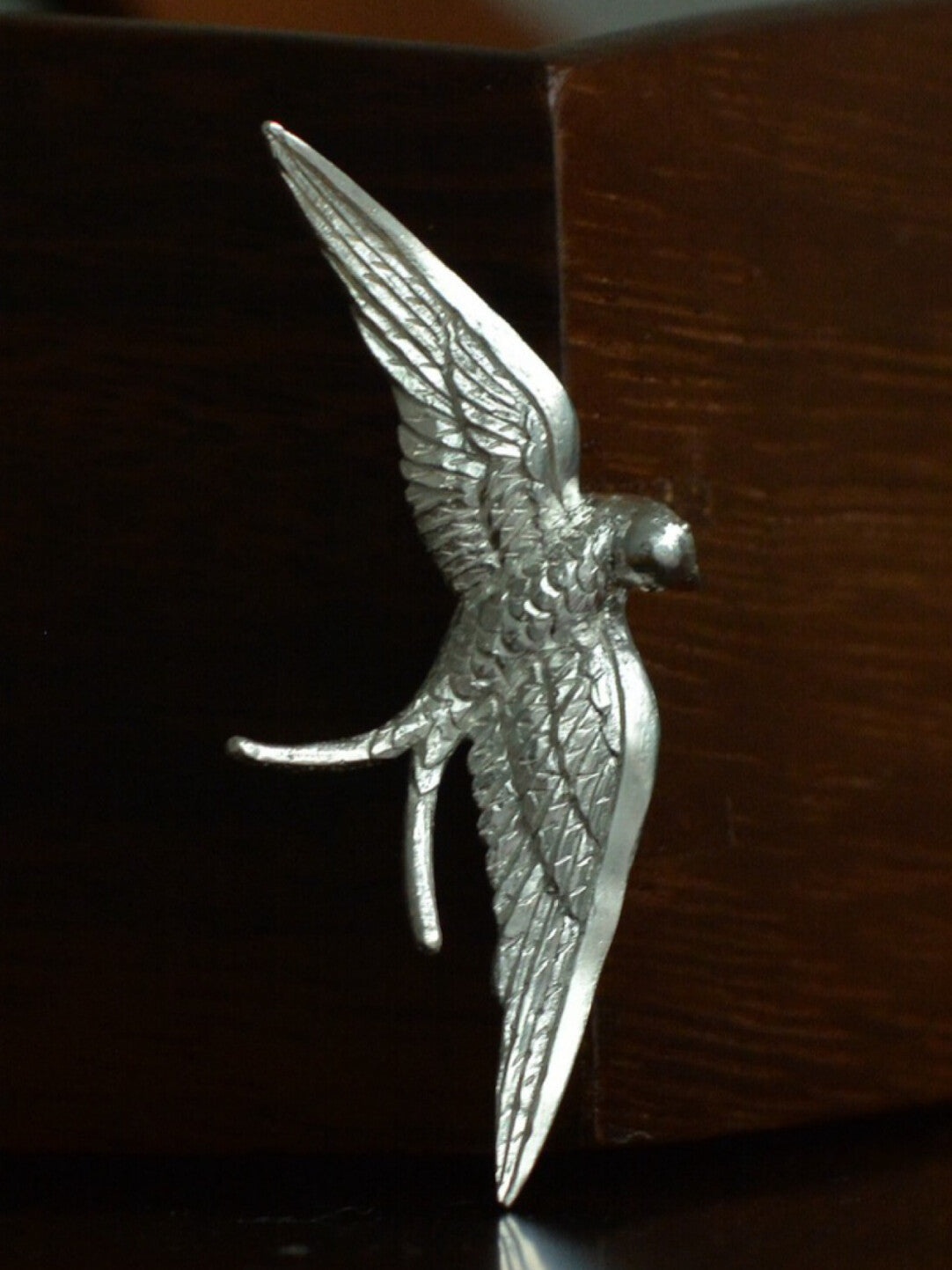 Hand-Carved Sterling Silver Swallow Bird Brooch, Pendant