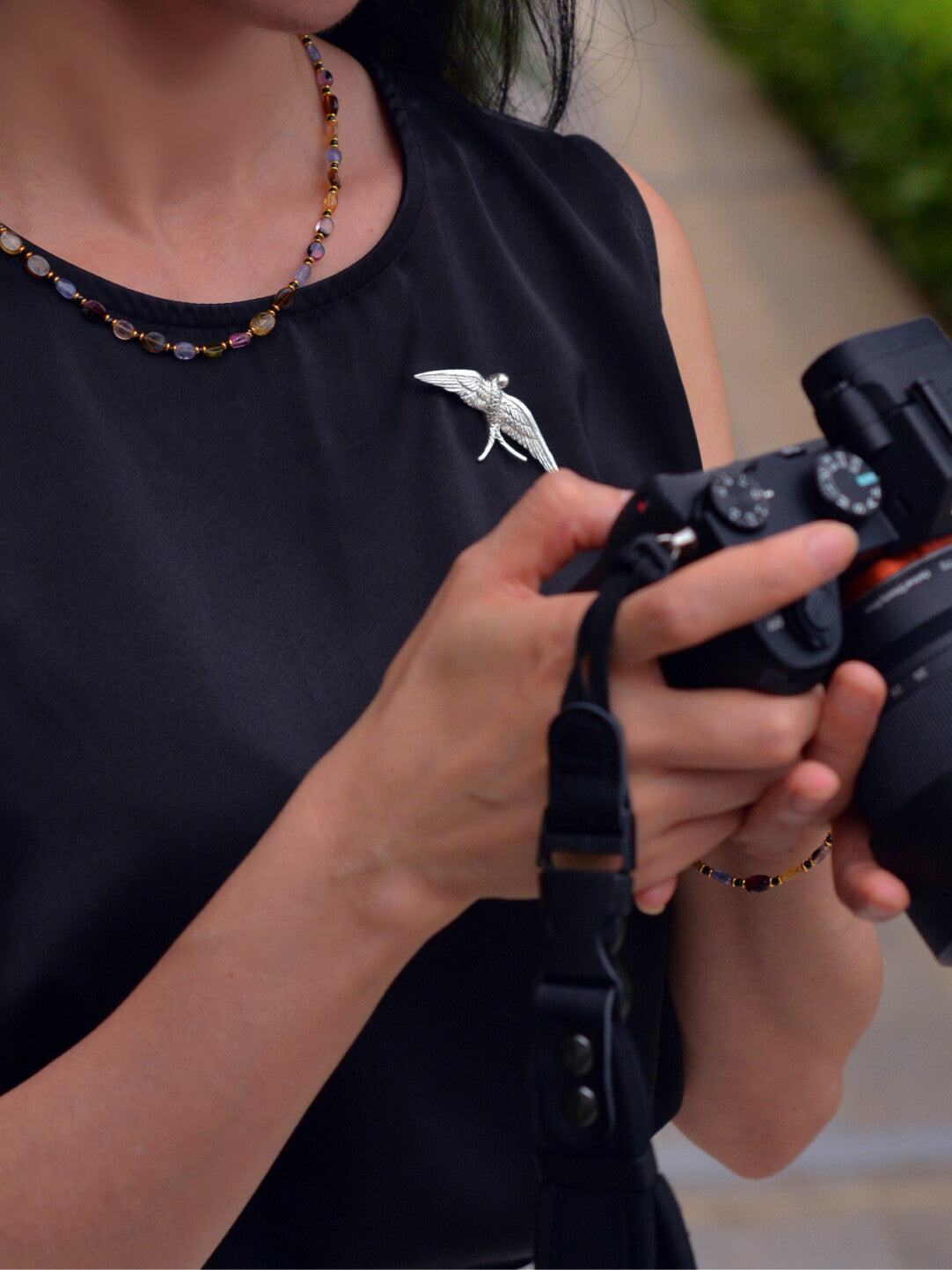 Hand-Carved Sterling Silver Swallow Bird Brooch, Pendant