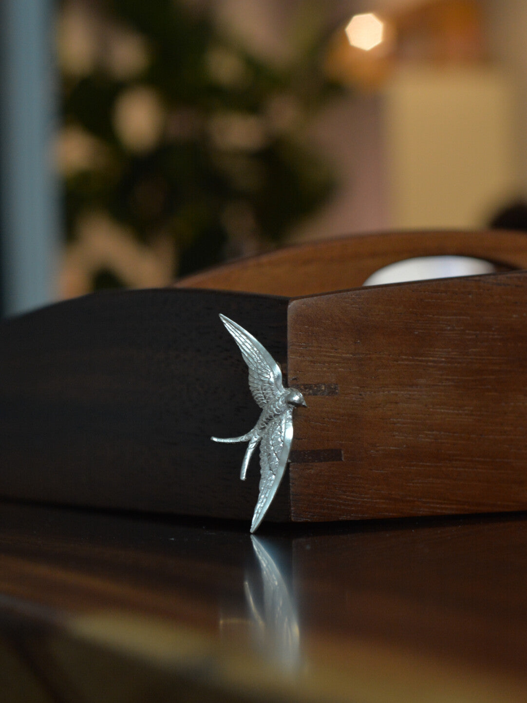 Hand-Carved Sterling Silver Swallow Bird Brooch, Pendant