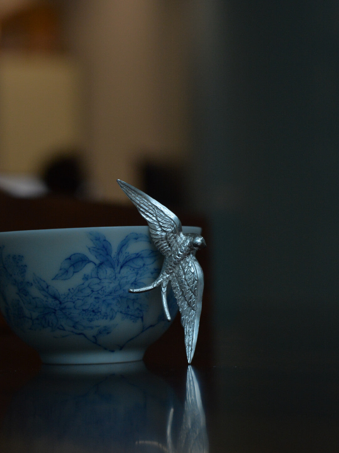 Hand-Carved Sterling Silver Swallow Bird Brooch, Pendant
