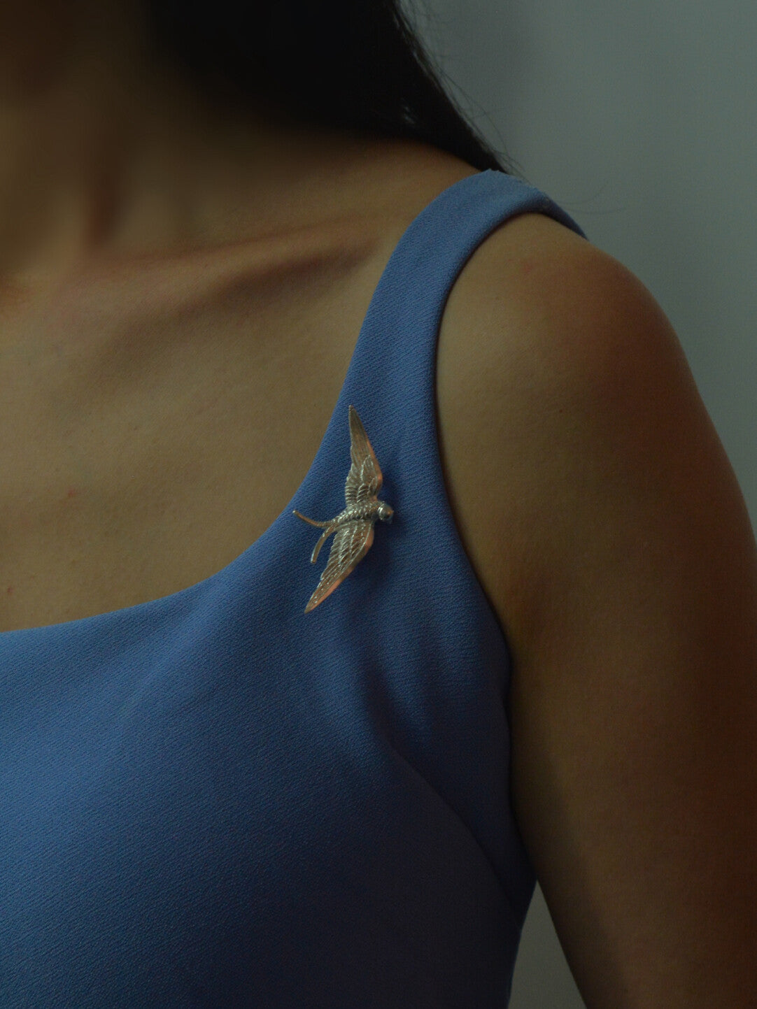 Hand-Carved Sterling Silver Swallow Bird Brooch, Pendant