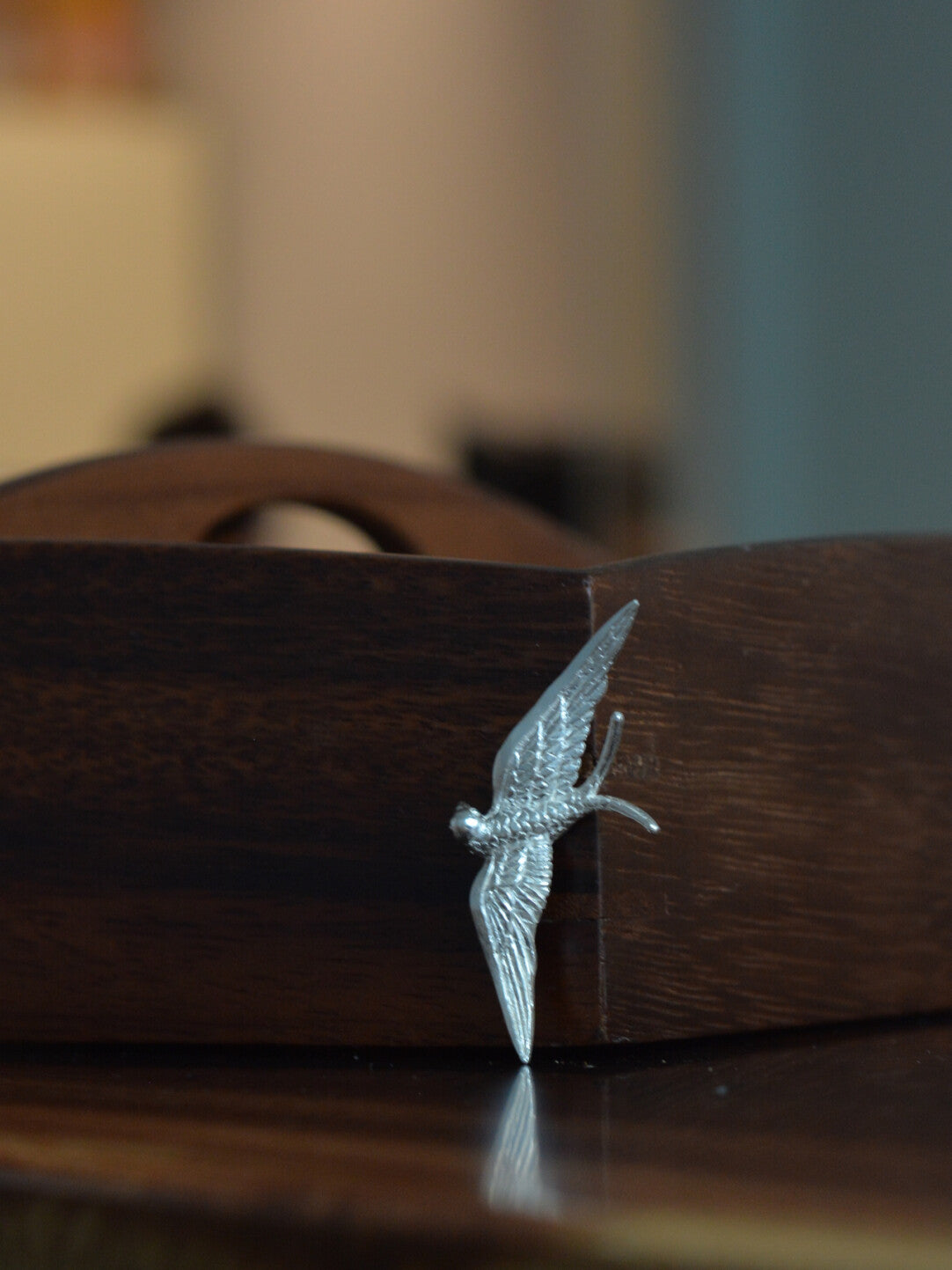 Hand-Carved Sterling Silver Swallow Bird Brooch, Pendant