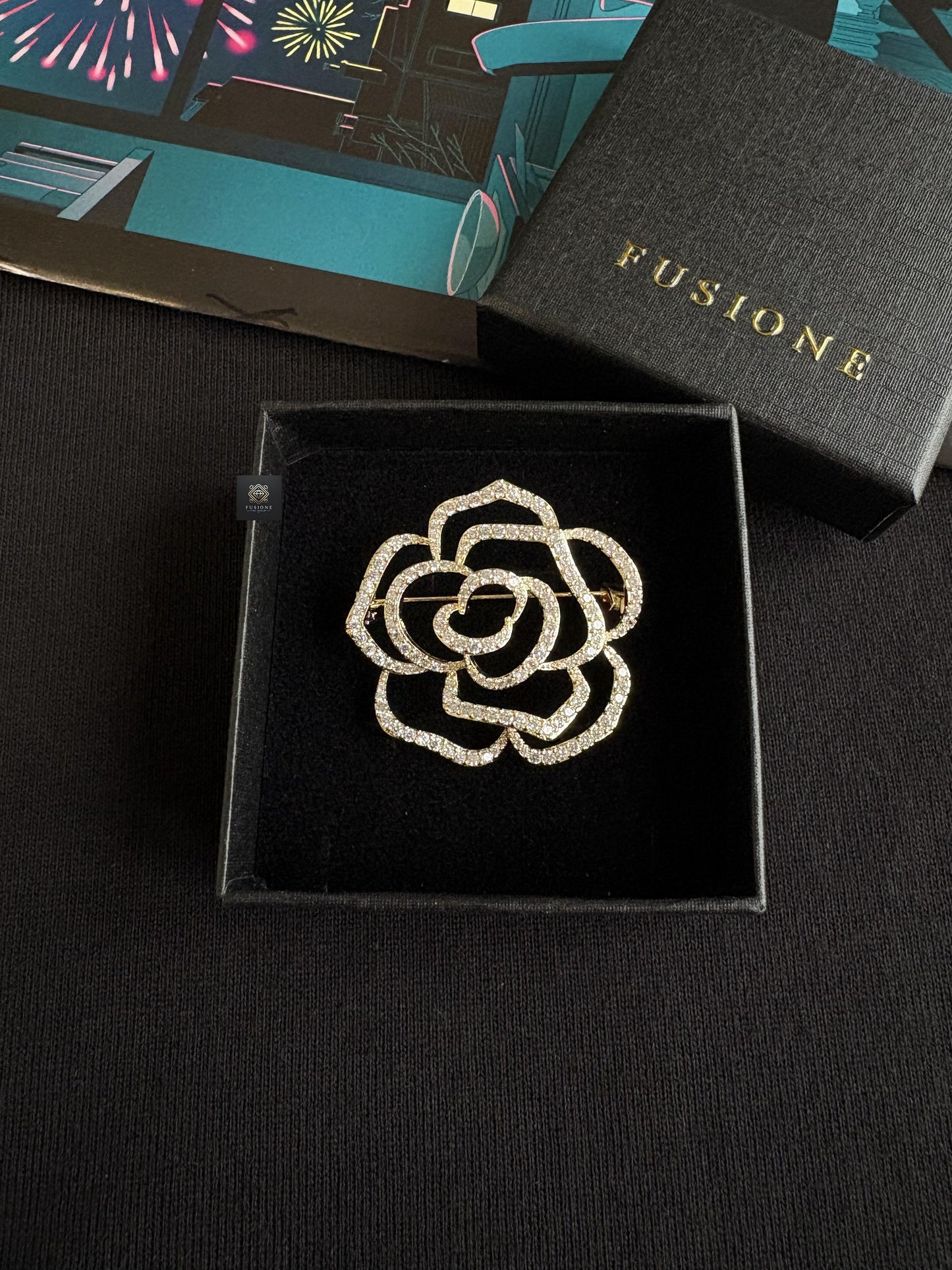 Gold/Silver diamond camellia brooch Pendant