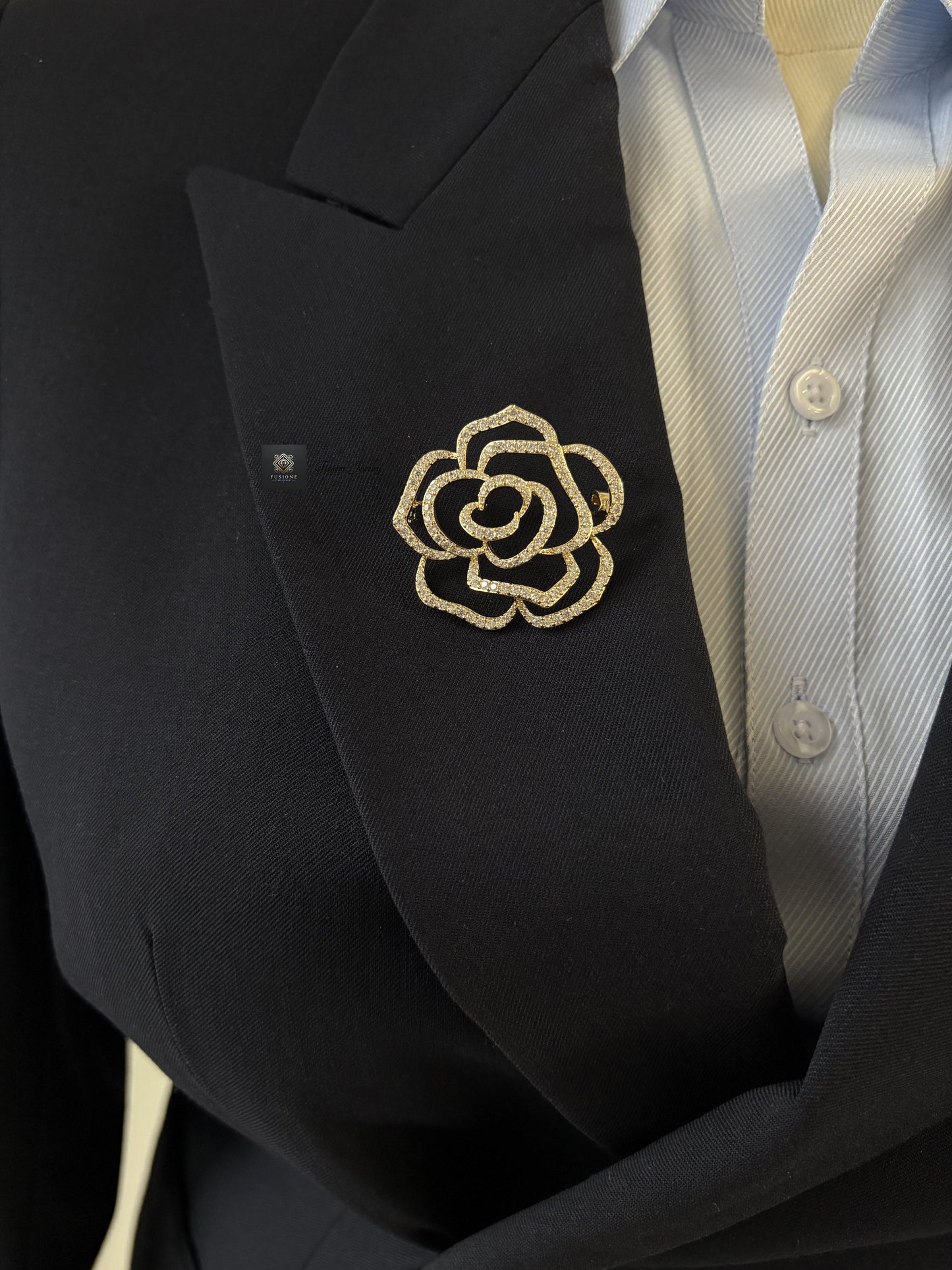 Gold/Silver diamond camellia brooch Pendant