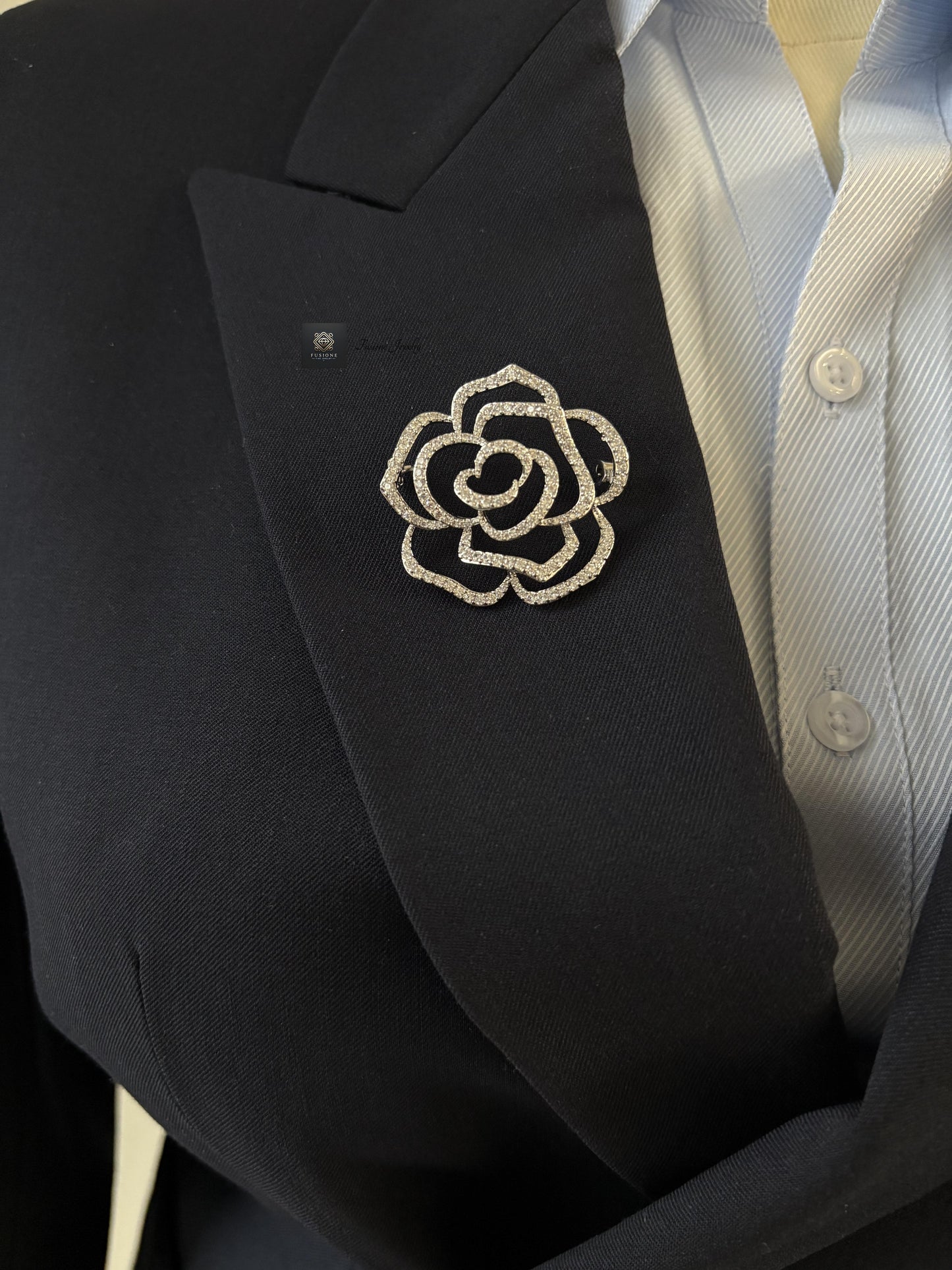 Gold/Silver diamond camellia brooch Pendant