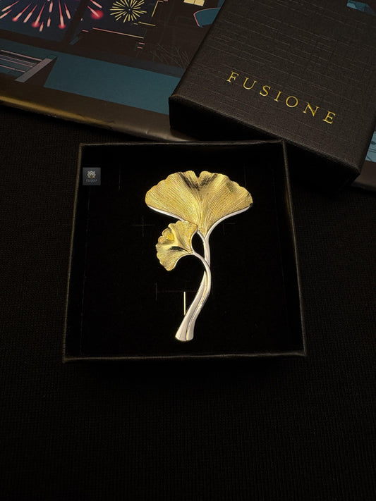 Gold/Silver ginkgo brooch pendant