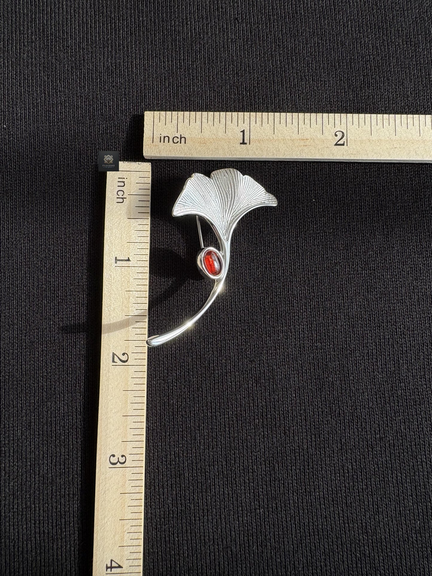 S925 Silver Garnet ginkgo brooch pendant