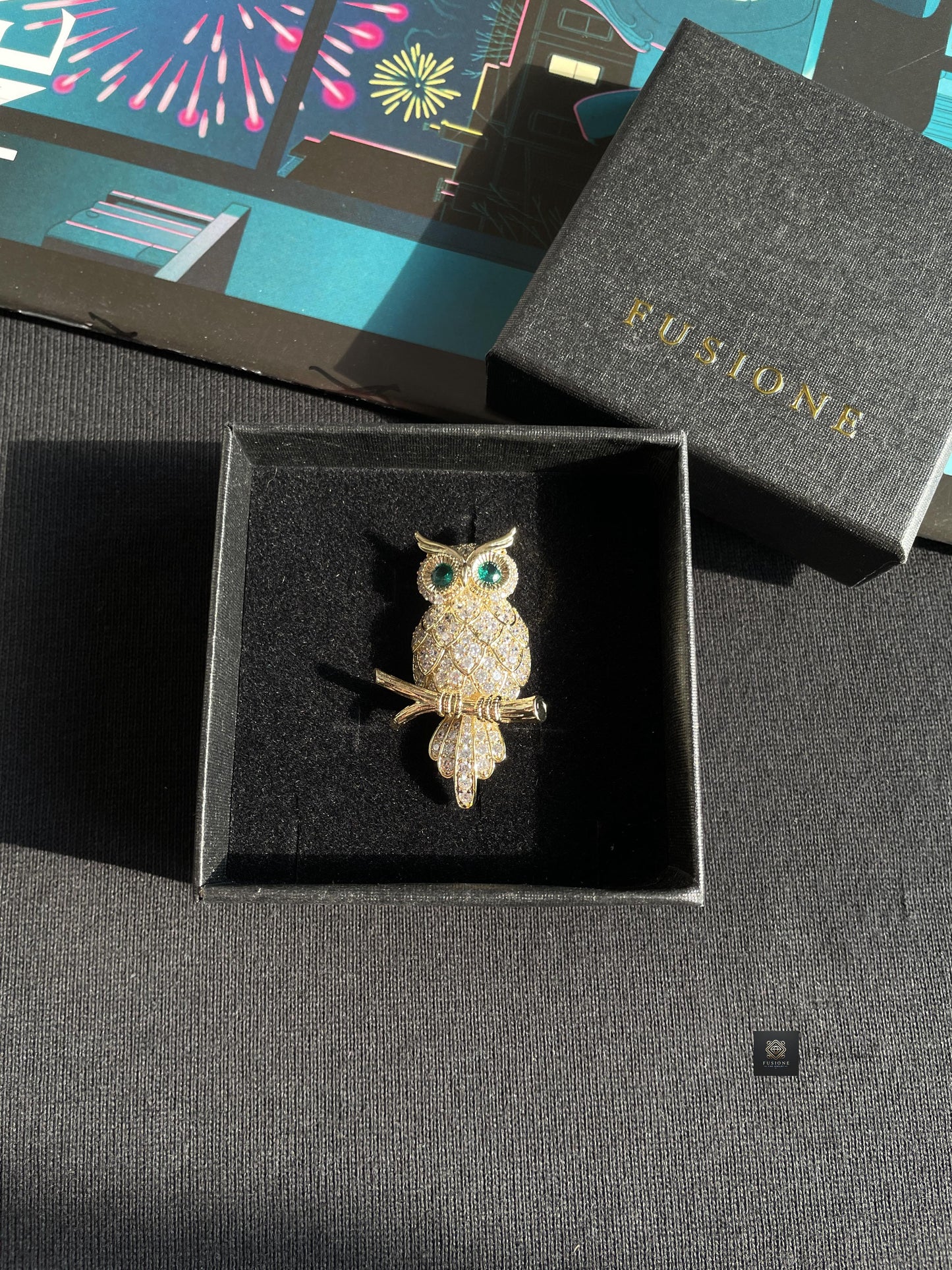 Gold Emerald Owl Brooch Pendant